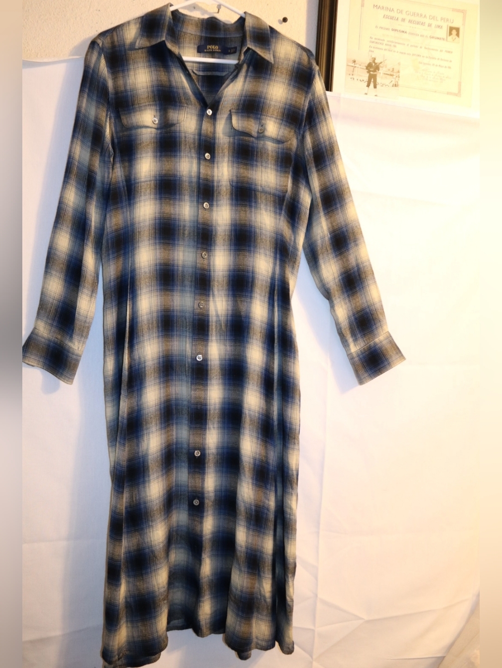 Polo Ralph  Stephanie Lauren Plaid Twill Shirt Dress Blue Plaid Size 8 - Picture 6 of 12